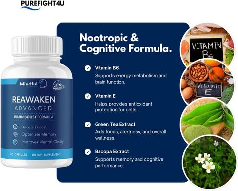 Reawaken Advanced, Supports Brain Function Dietary Supplement, Brain Boost Formula | 4 Bottles in Saudi Arabia
