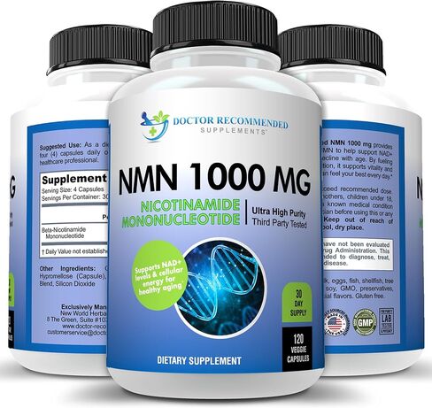 المكملات الموصى بها من قبل الأطباء NMN 1000 ملغ (أحادي نيوكليوتيد النيكوتيناميد) - 120 كبسولة نباتية، 30 حصة - يدعم مستويات NAD+ والطاقة الخلوية - تم اختباره بواسطة طرف ثالث، غير معدّل وراثيًا، خالي من الغلوتين in Kuwait