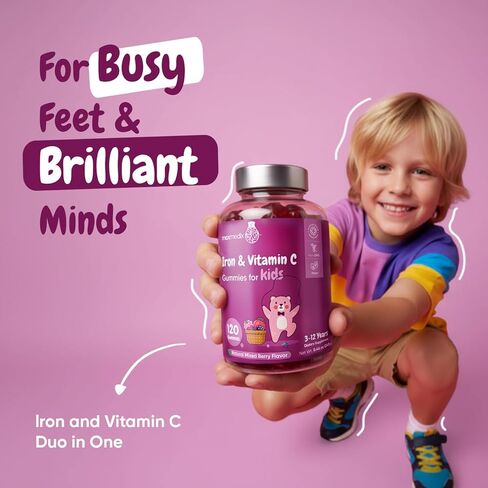 maxmedix Kids Iron Gummies with Vitamin C | 120 Gummies (4-Month Supply) | 7mg of Kids Iron Supplement with Vitamin C 10mg | Natural Mixedberry Flavored | 1 Gummy per Day | Vegan, Non-GMO in Saudi Arabia