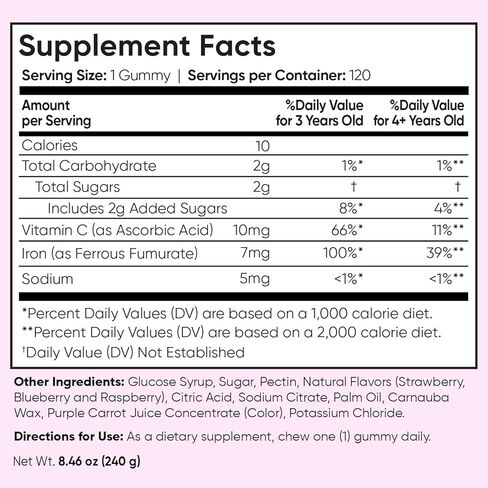 maxmedix Kids Iron Gummies with Vitamin C | 120 Gummies (4-Month Supply) | 7mg of Kids Iron Supplement with Vitamin C 10mg | Natural Mixedberry Flavored | 1 Gummy per Day | Vegan, Non-GMO in Saudi Arabia
