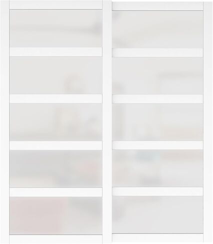 Sliding Closet Door, 72"(Double 36.96") x 80" Bypass Closet Doors, 5-Lite Frosted Glass Sliding Door with Hardware Track Kit & Floor Guide, Pre-Drilled Door Panel Assembly Required, MDF, White in Saudi Arabia