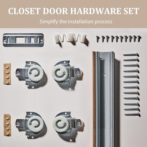 Sliding Closet Door, 72"(Double 36.96") x 80" Bypass Closet Doors, 5-Lite Frosted Glass Sliding Door with Hardware Track Kit & Floor Guide, Pre-Drilled Door Panel Assembly Required, MDF, White in Saudi Arabia
