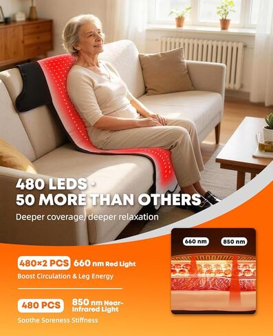 العلاج بالضوء الأحمر للساقين والقدمين، 480 مصباح LED بالقرب من جهاز العلاج بالأشعة تحت الحمراء للكاحل الكامل للركبة، بساط لف العلاج بالضوء 2 في 1 قابل للطي للجسم، هدايا عيد الأم وعيد ميلاد الأب in Saudi Arabia