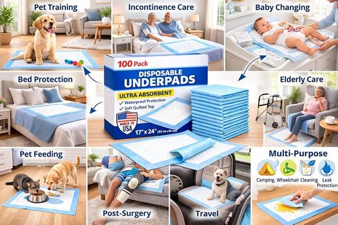 100 Pack Disposable Underpads 17"x24" – Made in USA – Super Absorbent Leakproof Bed Pads for Adults, Heavy Duty Waterproof Incontinence & Puppy Training Pads in Saudi Arabia