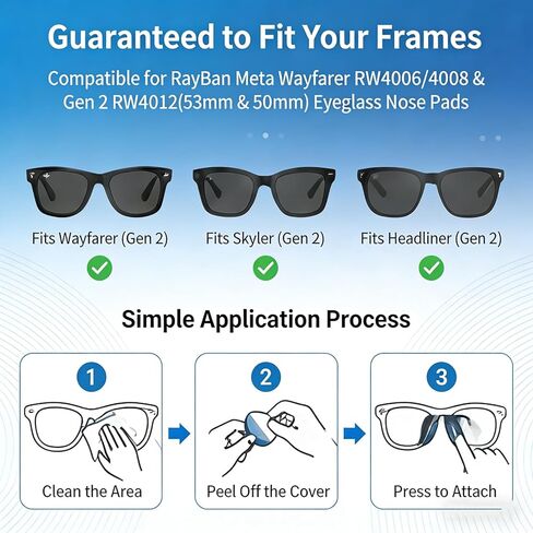 متوافقة مع وسادة الأنف البديلة لنظارات Ray-Ban Wayfarer، وسادات أنف Meta Glasses لـ Wayfarer/Skyler/Headliner (الجيل 2). in Kuwait