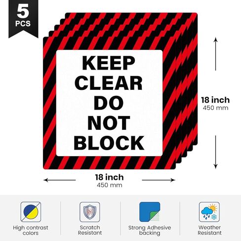 5 عبوات من ملصقات Keep Clear Do Not Block مقاس 18 × 18 بوصة ذاتية اللصق من الفينيل علامة تحذير صناعية مقاومة للماء لأرضية السلامة لمساحات تجارية في المستودعات والمصنع in Kuwait