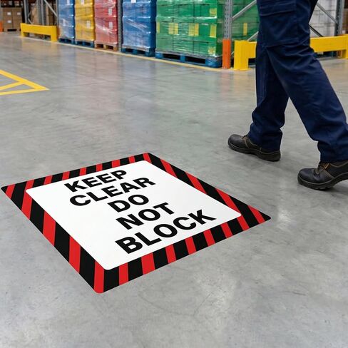 5 عبوات من ملصقات Keep Clear Do Not Block مقاس 18 × 18 بوصة ذاتية اللصق من الفينيل علامة تحذير صناعية مقاومة للماء لأرضية السلامة لمساحات تجارية في المستودعات والمصنع in Kuwait