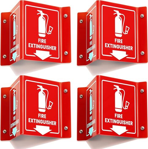 Fire Extinguisher Sign with Arrow, 6 Inch 3D Two-Sided Acrylic Projecting V Sign, Fire Extinguisher Signs for Wall Mount, Business Signs with Screws, 4 Pack in Saudi Arabia