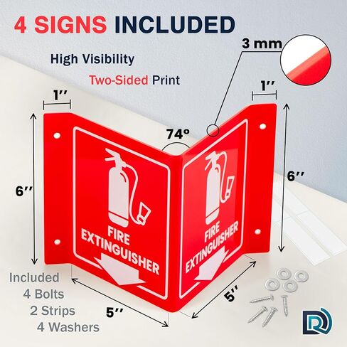 Fire Extinguisher Sign with Arrow, 6 Inch 3D Two-Sided Acrylic Projecting V Sign, Fire Extinguisher Signs for Wall Mount, Business Signs with Screws, 4 Pack in Saudi Arabia