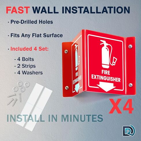 Fire Extinguisher Sign with Arrow, 6 Inch 3D Two-Sided Acrylic Projecting V Sign, Fire Extinguisher Signs for Wall Mount, Business Signs with Screws, 4 Pack in Saudi Arabia