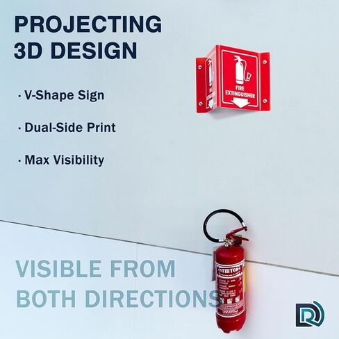 Fire Extinguisher Sign with Arrow, 6 Inch 3D Two-Sided Acrylic Projecting V Sign, Fire Extinguisher Signs for Wall Mount, Business Signs with Screws, 4 Pack in Saudi Arabia
