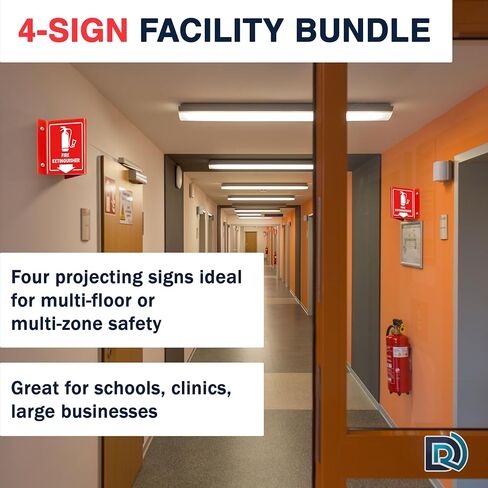 Fire Extinguisher Sign with Arrow, 6 Inch 3D Two-Sided Acrylic Projecting V Sign, Fire Extinguisher Signs for Wall Mount, Business Signs with Screws, 4 Pack in Saudi Arabia