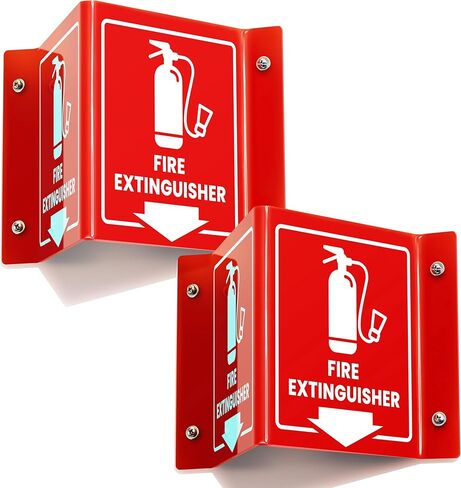 Fire Extinguisher Sign with Arrow, 6 Inch 3D Two-Sided Acrylic Projecting V Sign, Fire Extinguisher Signs for Wall Mount, Business Signs with Screws, 4 Pack in Saudi Arabia