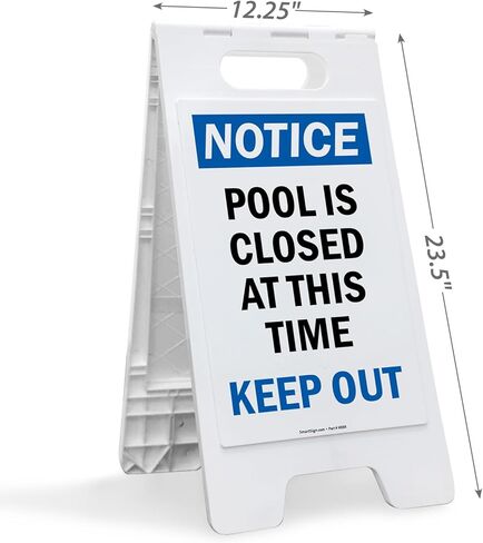 SmartSign 25 × 12 بوصة "ملاحظة - حمام السباحة مغلق في هذا الوقت، ابق خارجًا" لافتة أرضية قابلة للطي على الوجهين، بلاستيك مطبوع رقميًا، أزرق، أسود وأبيض in Saudi Arabia