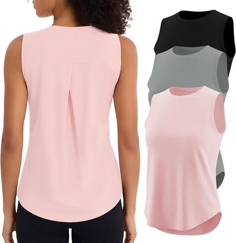 3 Pack Workout Tops for Women Athletic Running Yoga Tank Tops Loose Fit Sleeveless Sports Tennis Gym Shirt Quick Dry in Saudi Arabia
