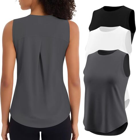 3 Pack Workout Tops for Women Athletic Running Yoga Tank Tops Loose Fit Sleeveless Sports Tennis Gym Shirt Quick Dry in Saudi Arabia