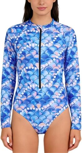 Ibluelover Women Long Sleeve Swimsuit 1 Piece High Cut Swimwear Printed Rash Guard Bathing Suit for Surfing Swimming in Saudi Arabia