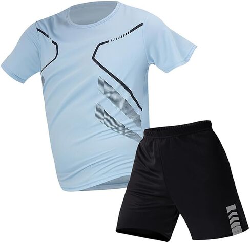 Men's 2-Piece Sport Tracksuit Set Performance Short Sleeve T-Shirt & Workout Shorts with Side Stripes Gym Training Outfit White XL in Saudi Arabia