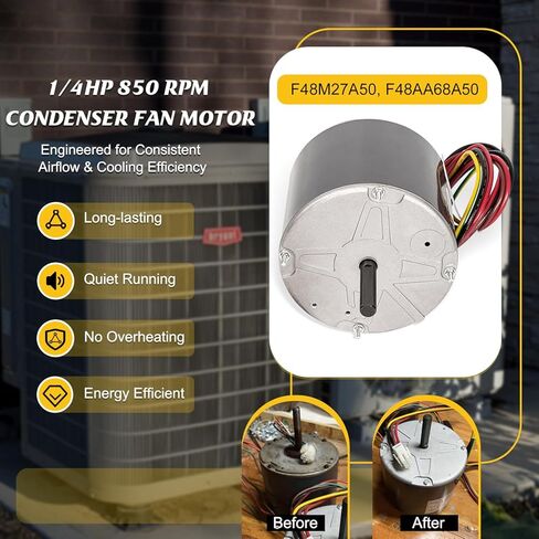 AC Condenser Fan Motor 1/4 HP 208-230V 850 RPM, CW Lead End, 1 Phase – Direct Replacement for York Coleman Luxaire A.O. Smith, Replaces F48AA68A50, F48M27A50, S1-02440899000, 5KCP39LFBE31 in Saudi Arabia
