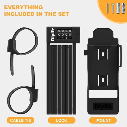 Diyife Folding Bike Lock, [4ft/120cm] Heavy Duty 4-Digit Combination Bicycle Lock, 360° Rotation Waterproof Anti-Theft Alloy Steel Foldable Lock with Bracket for Ebike Scooter Motorcycle in Saudi Arabia