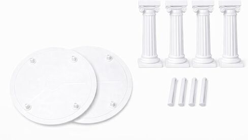 مجموعة فواصل كعكة الزفاف من Oasis Supply (أبيض) - نظام دعم من طبقتين مع أطباق مستديرة مقاس 6 بوصات، وأعمدة إغريقية مقاس 5 بوصات وأوتاد فاصلة - مجموعة دعم كعكة أنيقة متعددة الطبقات in Kuwait
