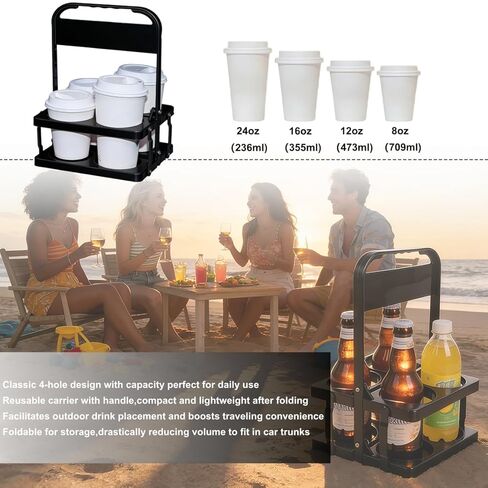 2PCS 4Cup Drink Carrier with Handle, Foldable Reusable Plastic Cup Holder for Delivery, Doordash, Car, Coffee, Beer, Restaurant Take Out Catering in Saudi Arabia