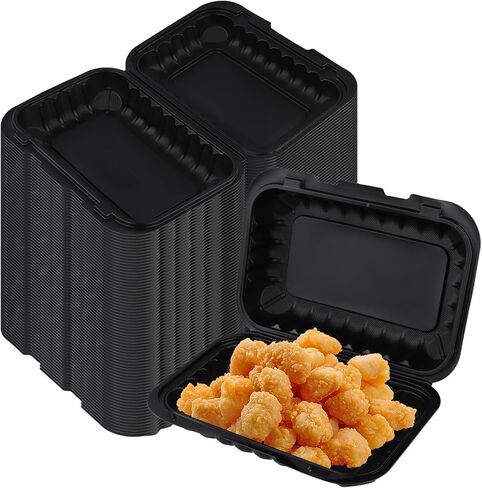 SINJEUN 70 Pack Black Clamshell Boxes, 9 x 6 x 2.6 Inches Reusable Black To Go Containers with Lids, Plastic Clamshell Boxes for Meal Prep, Salad Breakfast in Saudi Arabia