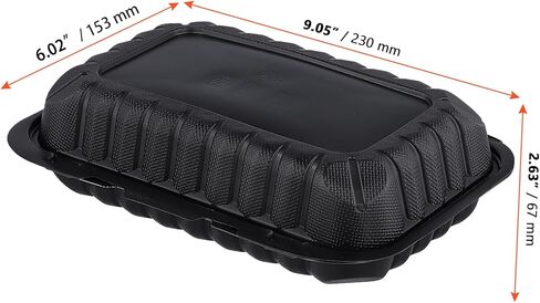 SINJEUN 70 Pack Black Clamshell Boxes, 9 x 6 x 2.6 Inches Reusable Black To Go Containers with Lids, Plastic Clamshell Boxes for Meal Prep, Salad Breakfast in Saudi Arabia