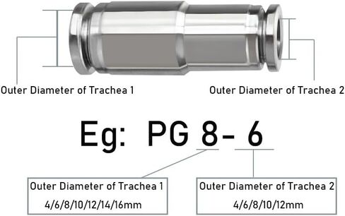 10PCS 304 Stainless Steel Reducer Straight Fittings Trachea Quick Connector PG8-6/10-8/12-6 Pneumatic Fittings(PG8-6) in Saudi Arabia