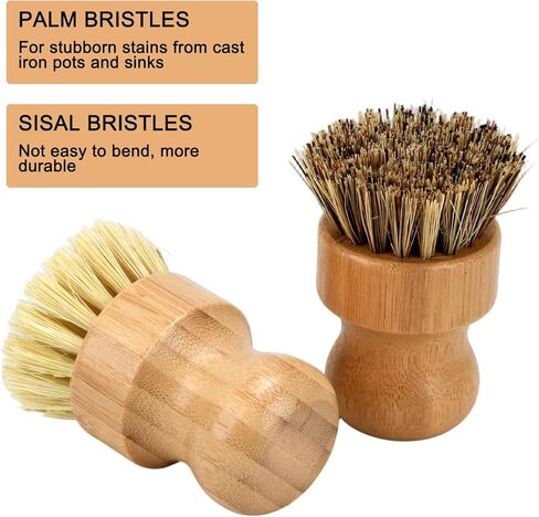4 Piece Bamboo Dish Brush Set - Bamboo Dish Bottle Brush with Sisal, Dish Scrubber for Kitchen Cleaning Dishes, Pots, Pans in Saudi Arabia