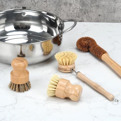 4 Piece Bamboo Dish Brush Set - Bamboo Dish Bottle Brush with Sisal, Dish Scrubber for Kitchen Cleaning Dishes, Pots, Pans in Saudi Arabia