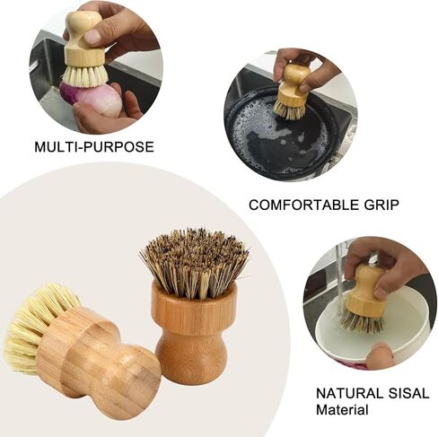 4 Piece Bamboo Dish Brush Set - Bamboo Dish Bottle Brush with Sisal, Dish Scrubber for Kitchen Cleaning Dishes, Pots, Pans in Saudi Arabia