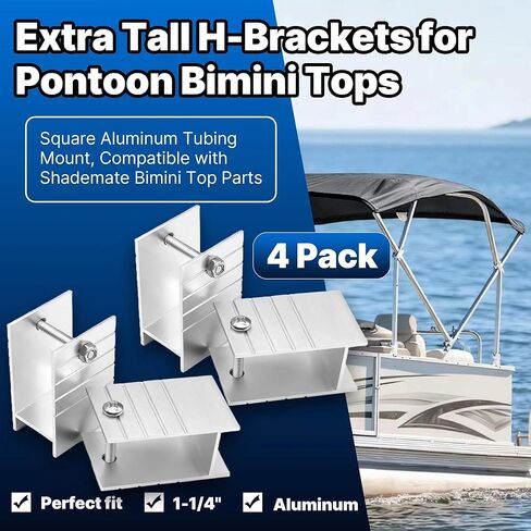 4 عبوات من دعامات H طويلة القامة لقمم Pontoon Bimini، حامل أنابيب ألومنيوم مربعة 1-1/4 بوصة، متوافقة مع الأجزاء العلوية Shademate Bimini، الألومنيوم in Kuwait