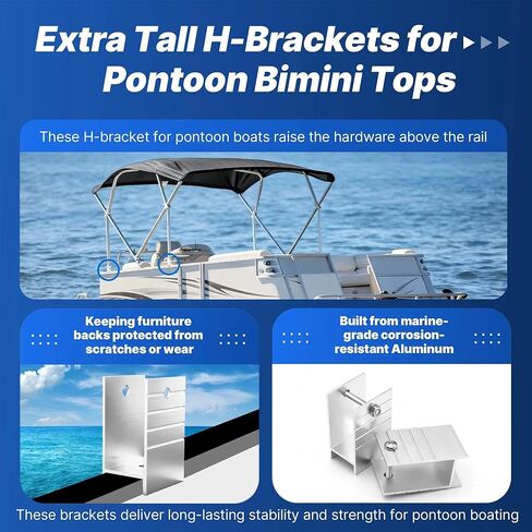 4 عبوات من دعامات H طويلة القامة لقمم Pontoon Bimini، حامل أنابيب ألومنيوم مربعة 1-1/4 بوصة، متوافقة مع الأجزاء العلوية Shademate Bimini، الألومنيوم in Kuwait