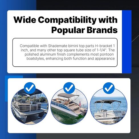 4 عبوات من دعامات H طويلة القامة لقمم Pontoon Bimini، حامل أنابيب ألومنيوم مربعة 1-1/4 بوصة، متوافقة مع الأجزاء العلوية Shademate Bimini، الألومنيوم in Kuwait
