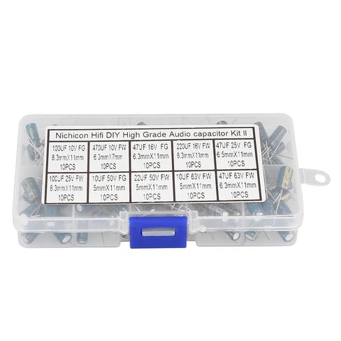 Electrolytic Audio Capacitors, 100 Pieces, 10 Values, 10V-63V, 10uF-470uF, for Audio Circuits, with Storage Box in Saudi Arabia