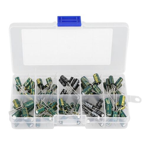 Electrolytic Audio Capacitors, 100 Pieces, 10 Values, 10V-63V, 10uF-470uF, for Audio Circuits, with Storage Box in Saudi Arabia