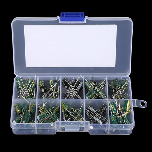 Electrolytic Audio Capacitors, 100 Pieces, 10 Values, 10V-63V, 10uF-470uF, for Audio Circuits, with Storage Box in Saudi Arabia