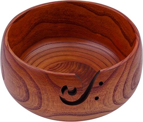 Weabetfu Wooden Yarn Bowl Knitting Yarn Bowls for Crocheting with Holes Knitting Bowl Storage,Perfect Handmade Craft Rosewood Crochet Bowl for Mother's Day and Christmas Gift 6.3''×3'' in Saudi Arabia