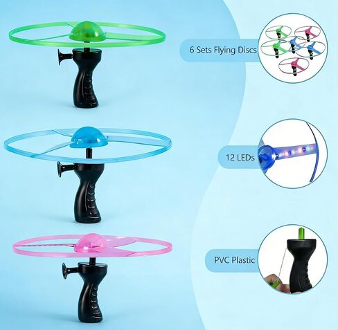 6 Sets LED Flying Set, Fun Flying Saucers Toys for Kids with Flashing Lights, Flying Toy Outdoor Toys Glow in The Dark Party Supplies Party Favors for Kids 4-8 8-12 in Saudi Arabia