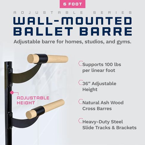 VITA Barre Wall-Mounted Ballet Barre, Wood | Adjustable Height, Made in USA, Home, Studio or Gym Exercise Equipment for Kids & Adults | Dance, Fitness, Pilates in Saudi Arabia