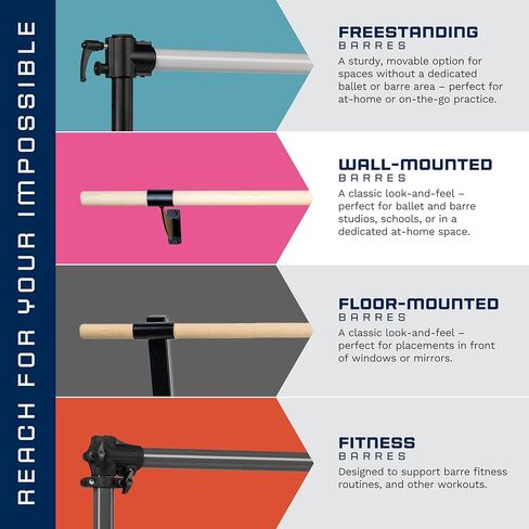 VITA Barre Wall-Mounted Ballet Barre, Wood | Adjustable Height, Made in USA, Home, Studio or Gym Exercise Equipment for Kids & Adults | Dance, Fitness, Pilates in Saudi Arabia