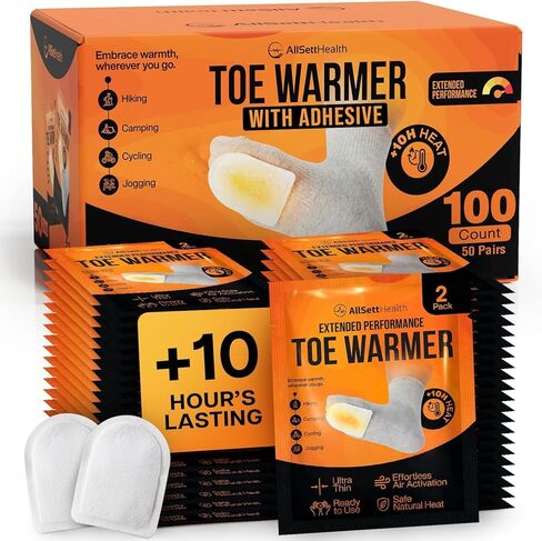 Toe Warmers for Feet – 50 Pairs (100 Warmers) | 10+ Hour Self-Adhesive Feet Warmers, Foot Warmers Bulk, Ultra-Thin Disposable Heat Pads for Shoes & Boots in Saudi Arabia