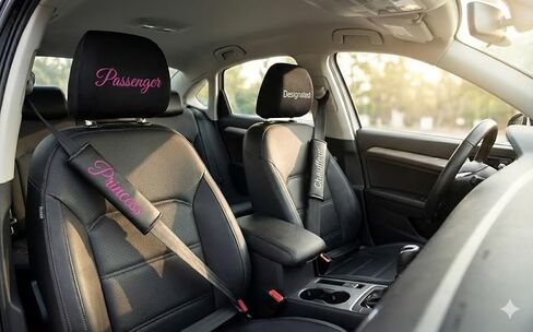 Yupbizauto Custom Car Headrest Cover and Shoulder Pads Set, Black, Personalized Embroidery Text Logo Option, Automotive Interior Accessories Made in USA in Saudi Arabia
