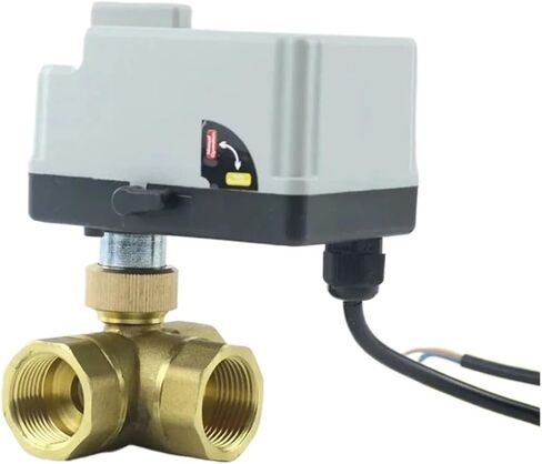 صمام كروي نحاسي كهربائي مع مفتاح يدوي، مشغل كهربائي ثلاثي الاتجاهات، 3 أسلاك AC220V، 2 وحدة تحكم، DN15، DN20، DN25، DN32(DN25،DC12-24V_3 WAYS) in Saudi Arabia