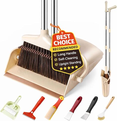 Broom and Dustpan Set with Long Handle, Windproof Stand Up Dustpan with Broom Combo for Home Kitchen Room Office Lobby Floor Use (Black&Grey, 45.3IN) in Saudi Arabia
