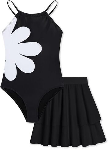 Girls One Piece Swimsuits with Mesh Skirt Tanikini Bathing Suit Swimwear 6-14Y in Saudi Arabia