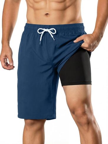 BRISIRA Mens Swim Trunks 9 Inch Inseam Compression Liner Bathing Suit Long Board Shorts Beach Swimsuit Anti Chafe Quick Dry in Saudi Arabia