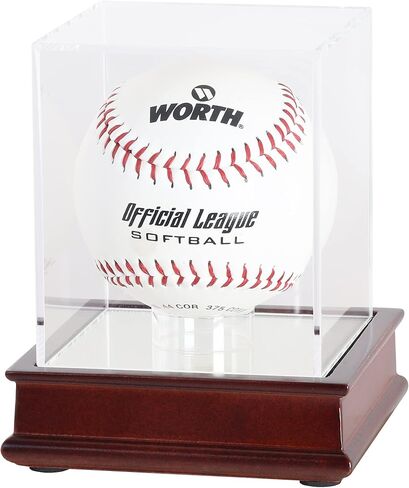 DisplayGifts Pro UV Softball Display Case Holder Stand Baseball Display case, Also Holds Tennis Ball, Lacrosse Ball, Bocce Ball, for Living Room or Office (Wooden Stand Cherry Finish) in Saudi Arabia