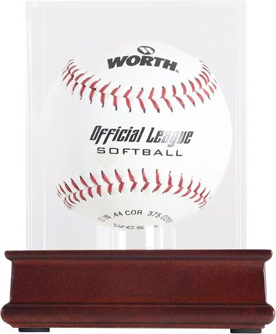DisplayGifts Pro UV Softball Display Case Holder Stand Baseball Display case, Also Holds Tennis Ball, Lacrosse Ball, Bocce Ball, for Living Room or Office (Wooden Stand Cherry Finish) in Saudi Arabia